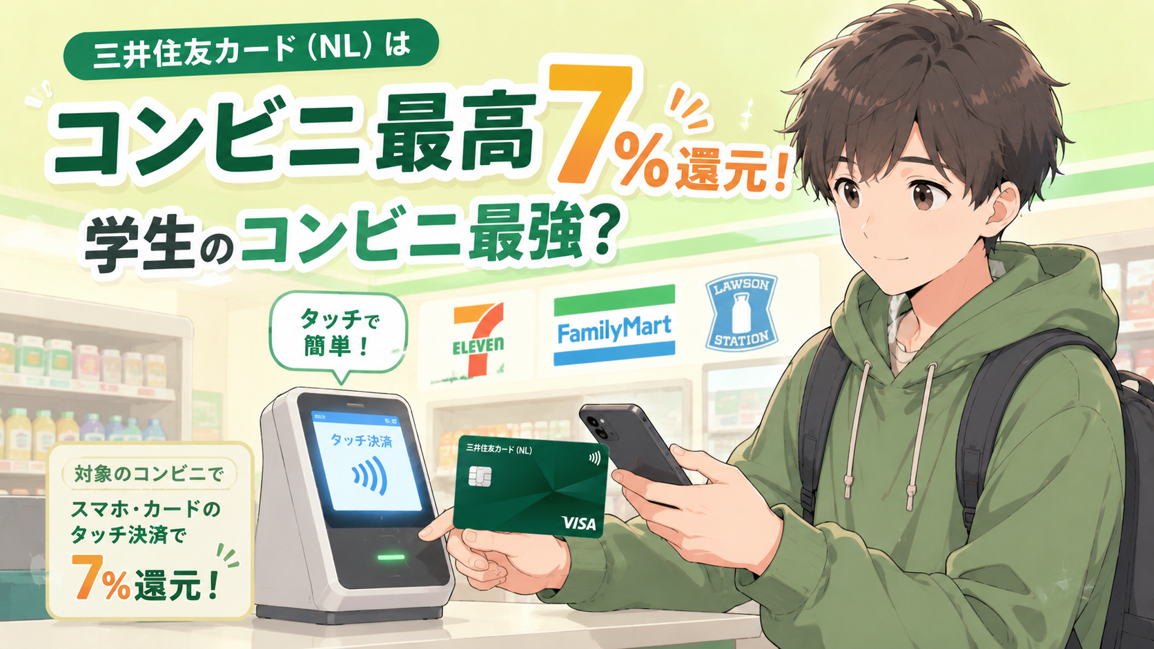三井住友カード(NL)は学生のコンビニ最強?｜セブン・ローソンで7%還元を現役カード会社員が検証